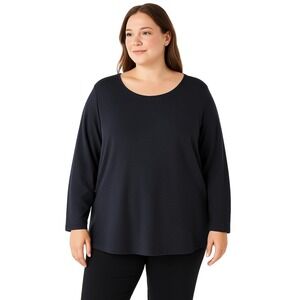 J.JILL Black Long Sleeve Round Neckline Loose Fit Modern Top Womens Size 2X